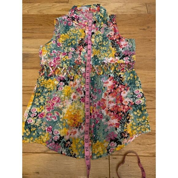 Lucca Couture women's multicolor floral cut out button front sleeveless blouse S - Picture 5 of 8